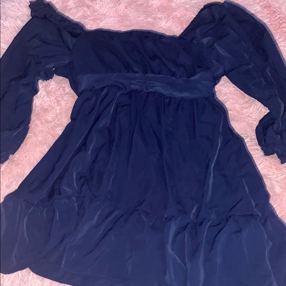 Elegant Navy Blue Off-Shoulder Dress